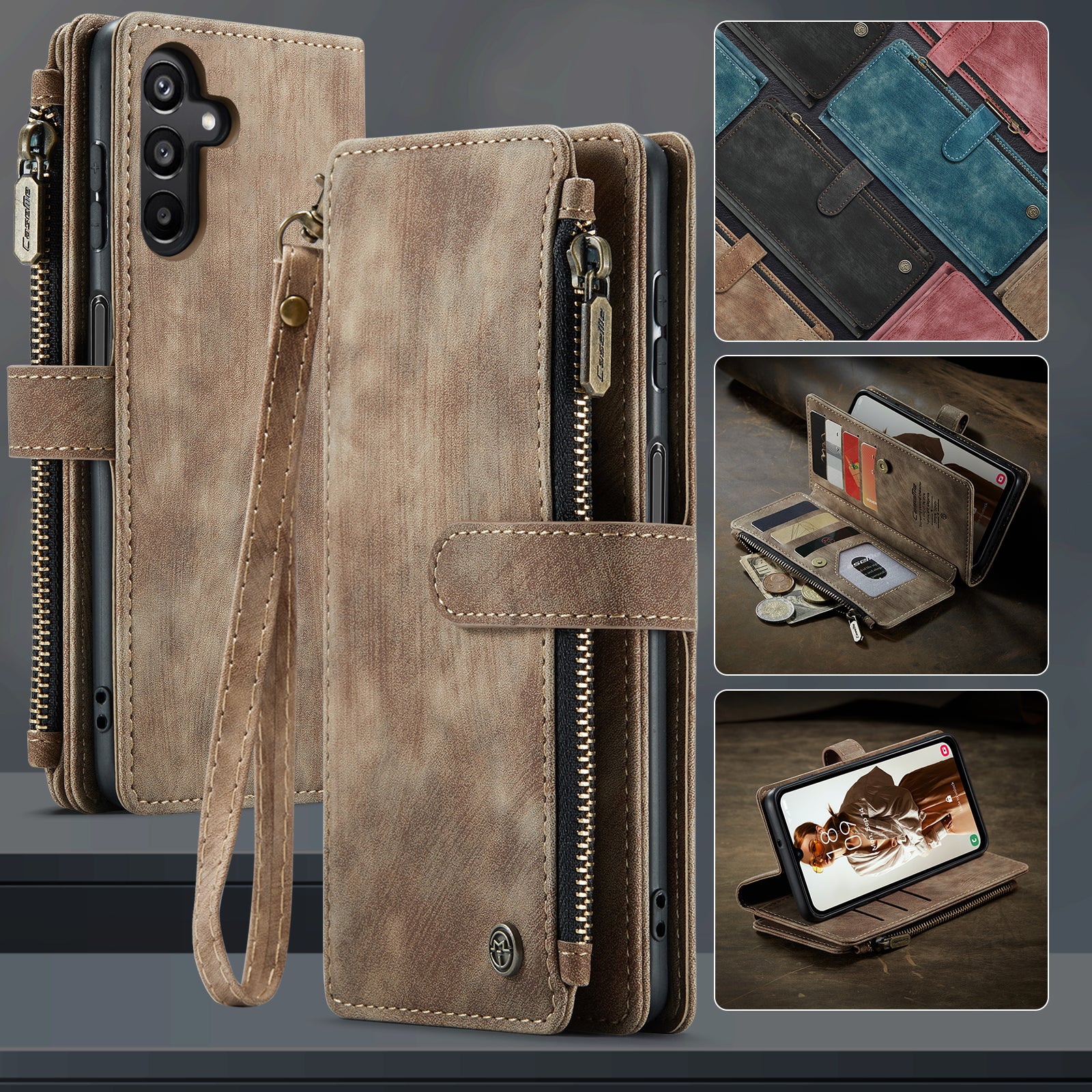 For Samsung Galaxy A16 5G / A16 4G Case CASEME C30 Series PU Leather 10 Card Slots Wallet Phone Cover - Brown For Samsung Galaxy A16 5G / A16 4G Case CASEME C30 Series PU Leather 10 Card Slots Wallet Phone Cover - Brown